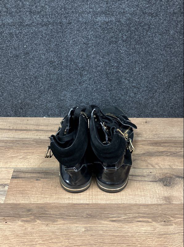 Michael Kors Studded Strap Side Zip Black Gold High Top Sneakers Size 9M