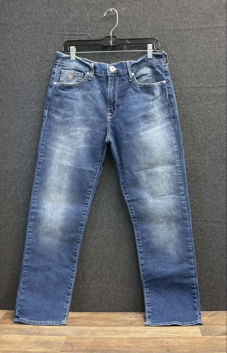 Guess Men's Lincoln Slim Straight Jeans Blue Faded Wash Stretch Sz 34x30