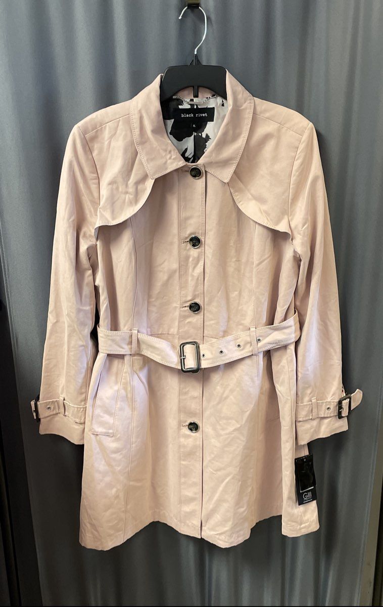 Black Rivet Women's Pink Belted Trench Coat Storm Flap Button Front NWT Sz XL