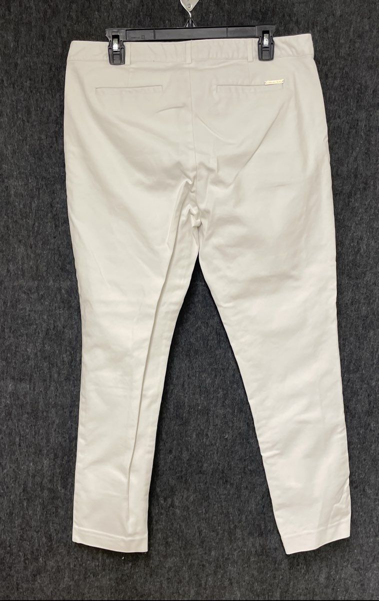 Michael Kors Women's White Slim Fit Stretch Cotton Pants Gold Logo Hardware 12