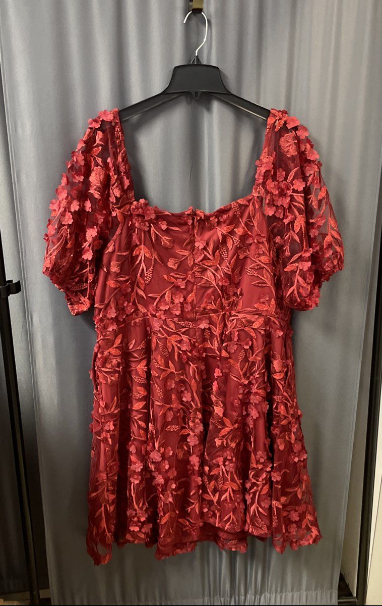 Torrid Women's Red 3D Floral Applique Mesh Puff Sleeve Party Dress Sz 18