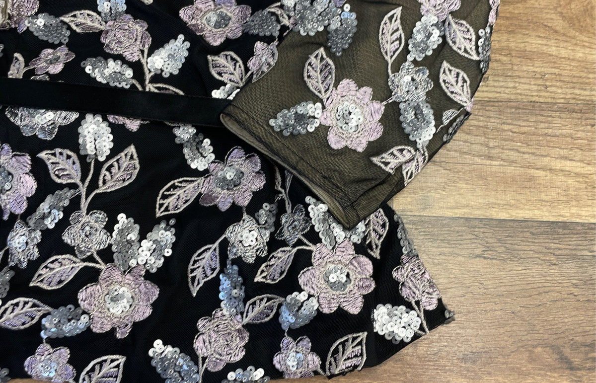 Alex Evenings Women's Sequined Embroidered Floral Mesh 3/4 Sleeve Top Sz L