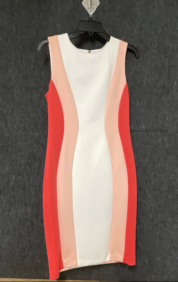 Calvin Klein Women's Sleeveless Colorblock Sheath Dress White Peach Red Sz 10