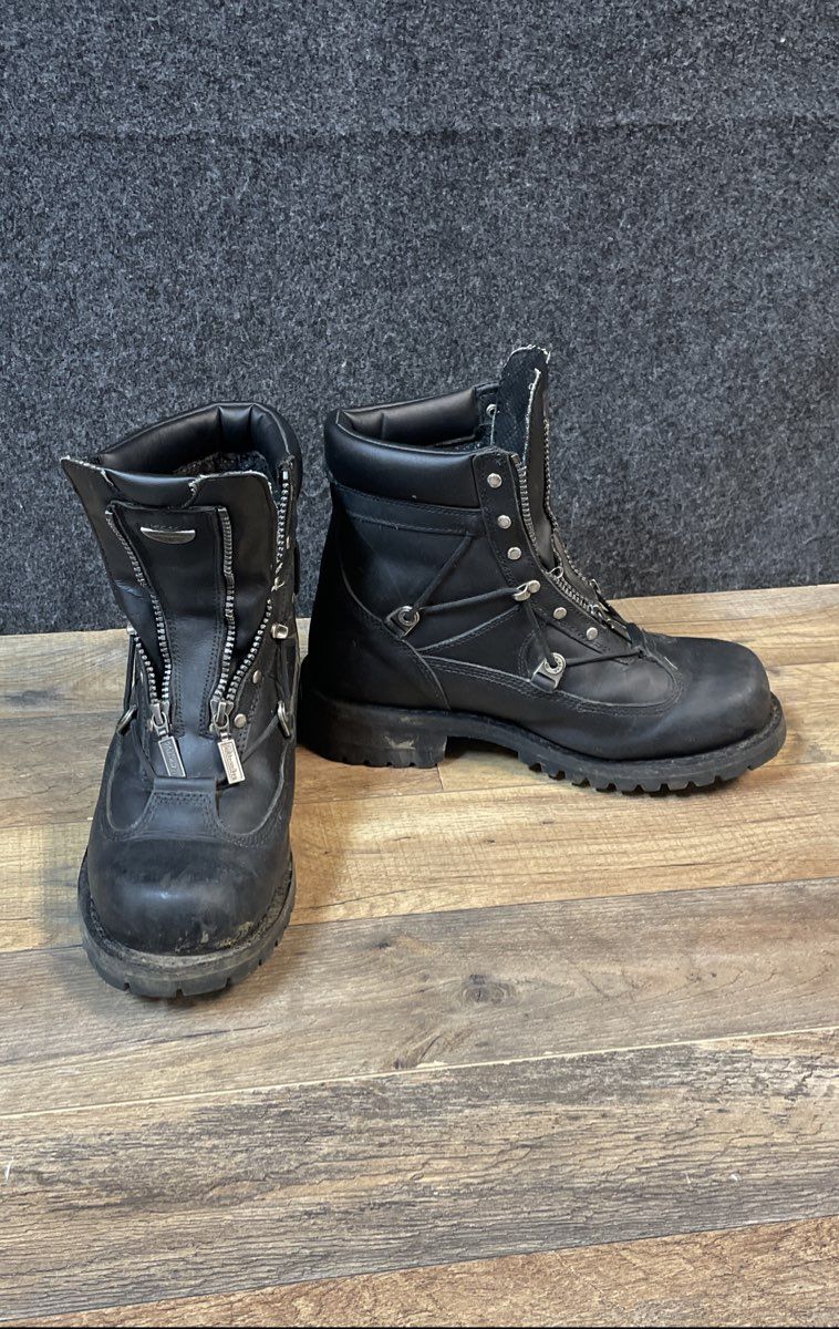 Milwaukee MB440 Black Leather Front Zip Motorcycle Boots Men's Size 10D