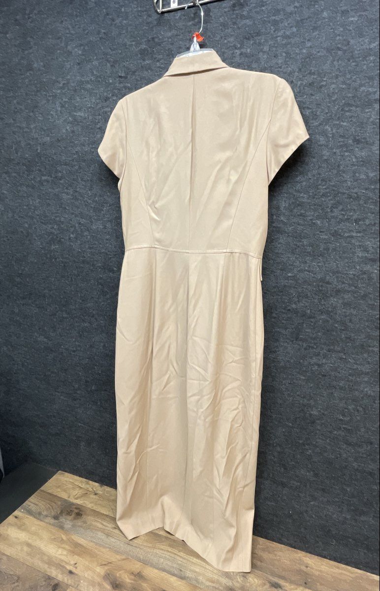 Vintage 90s Julian Taylor Women's Tan Shawl Collar Button Front Midi Dress Sz 8