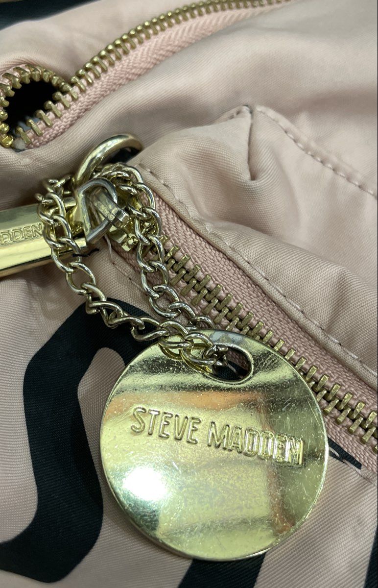 Steve Madden Pink Fabric Backpack Large Logo Gold Hardware
