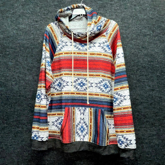 Brooklyn Cloth Women's Hoodie Multicolor Aztec Southwestern Print Cowl Neck L
