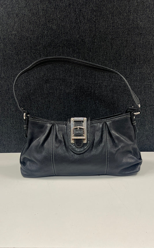 Etienne Aigner Black Leather Buckle Shoulder Bag Pleated East West Purse