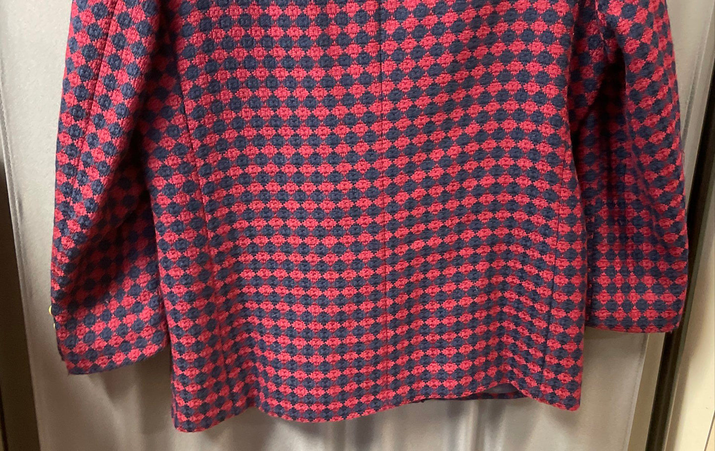 Vintage 90s Bleyle Women's Red Blue Wool Diamond Pattern Blazer Sz 14