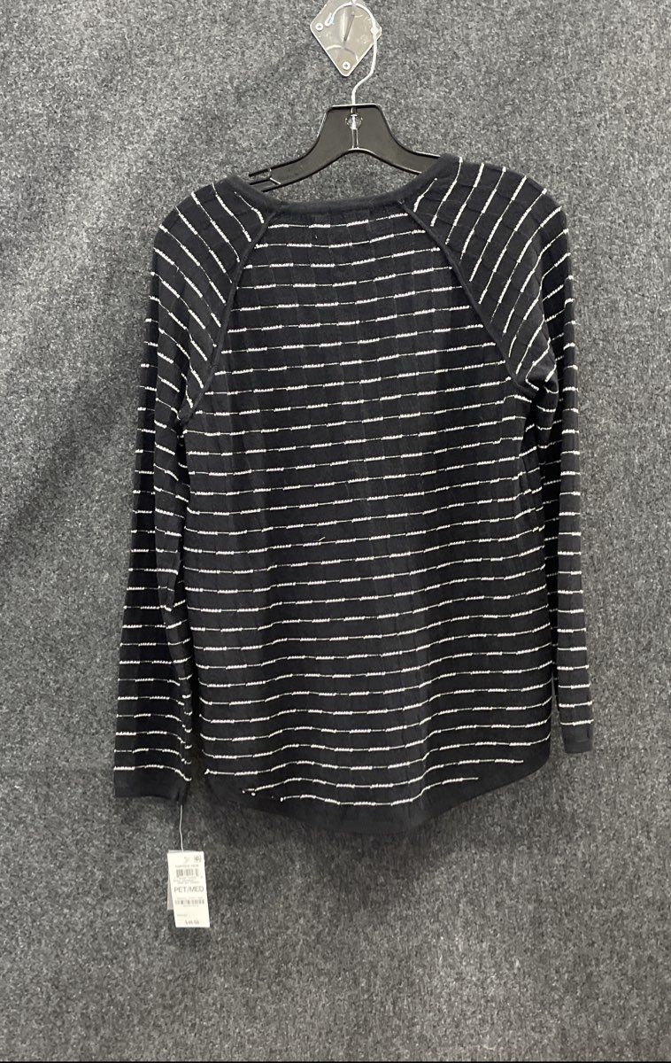 Karen Scott Women's Black Striped Curved Hem Long Sleeve Knit Top Sz PM NWT