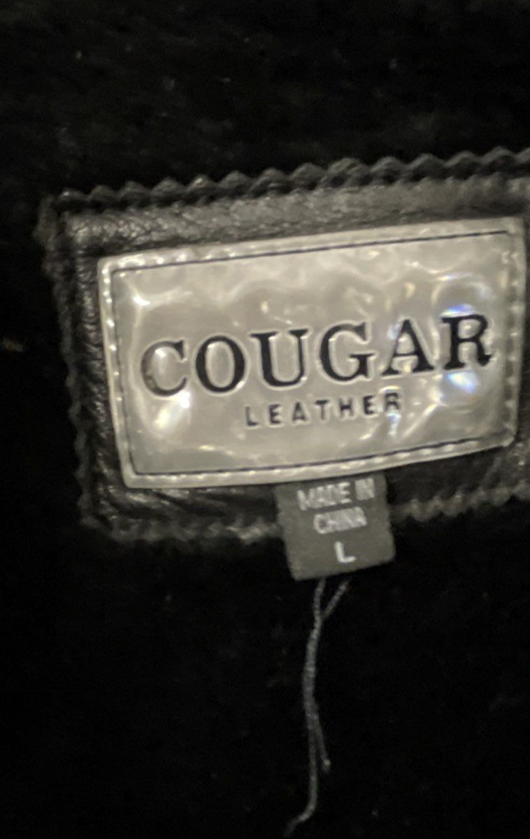 Vintage Y2K Cougar Men's Leather Bomber Jacket Black Size L