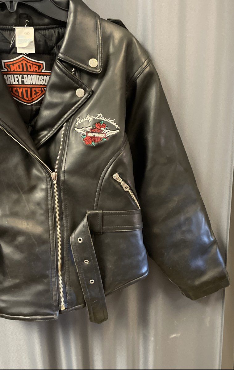 Vintage 90s Harley-Davidson Embroidered Rose Wing Moto Jacket Pleather Sz M
