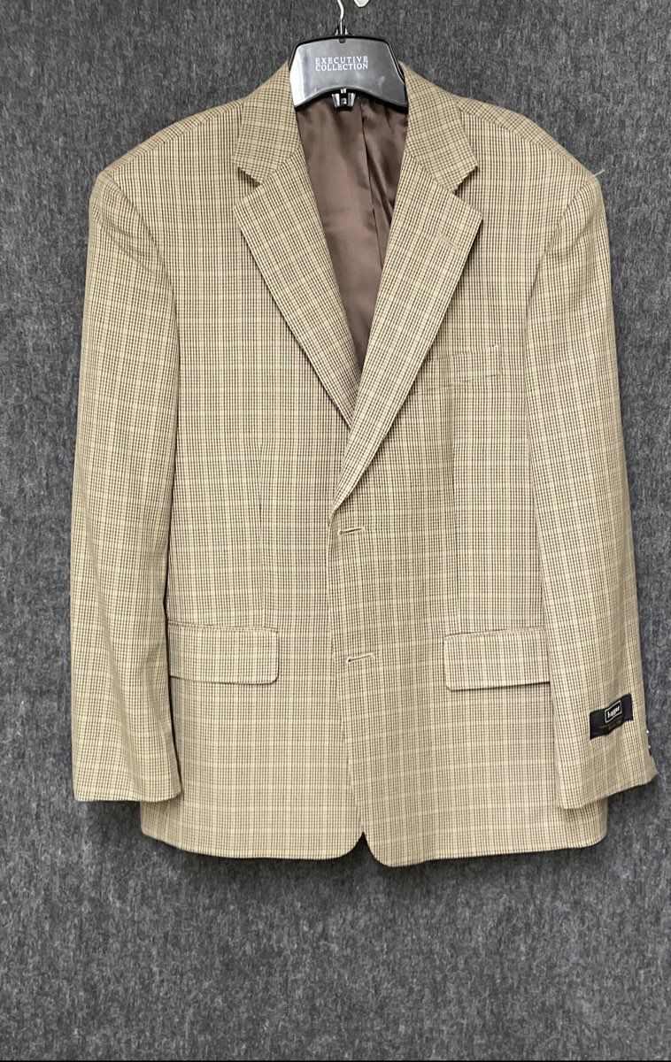 Haggar Men's Blazer Tan Brown Houndstooth Micro-check 2-Button Sz 40 S