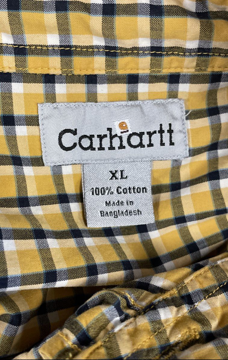 Carhartt Men's Yellow Plaid Long Sleeve Cotton Flannel Button Down Shirt Sz XL