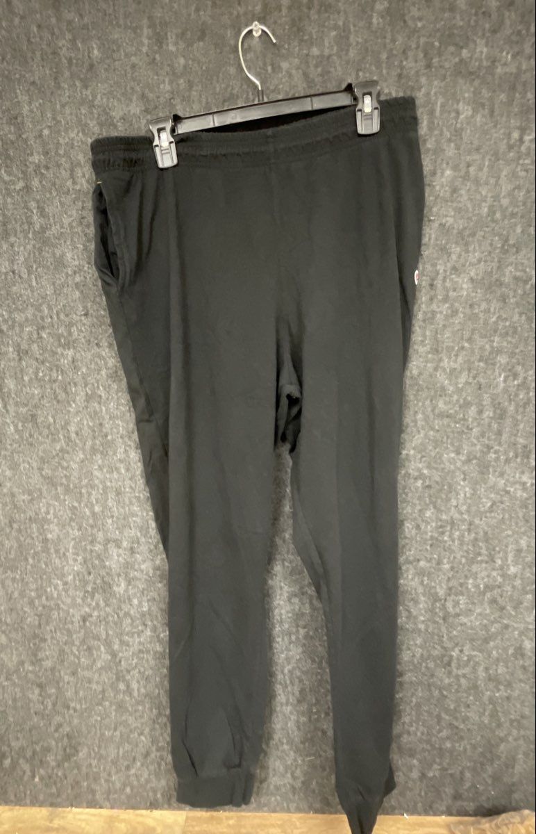 Champion Men's Black Jogger Sweatpants Elastic Waist Cuffed Pockets Logo Sz 2XL