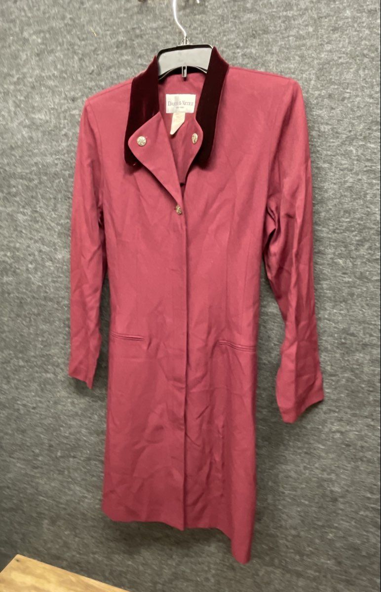 Vintage 90s Danny & Nicole Women's Burgundy Velvet Collar Coat Dress Sz 8