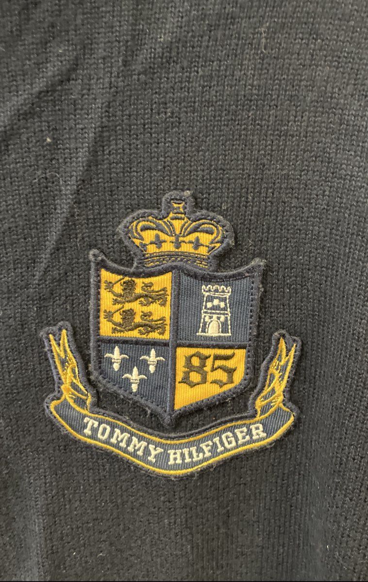 Tommy Hilfiger Men's Navy Blue Embroidered Crest Zip-Up Cardigan Sweater Sz L