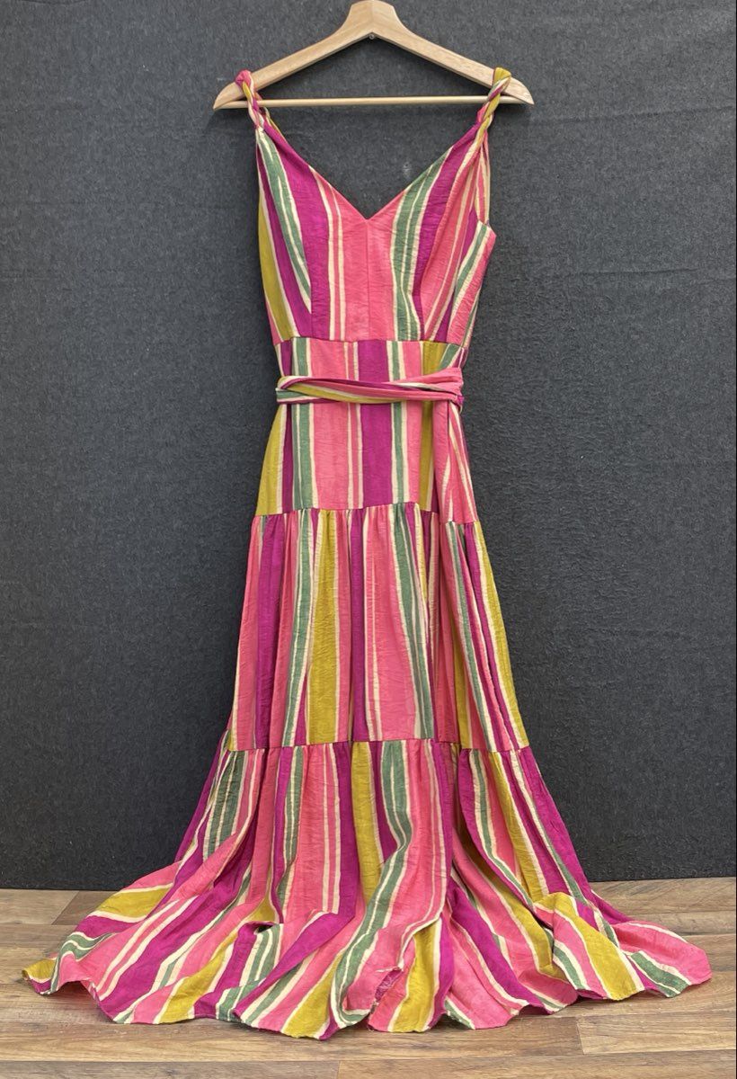Taylor Women's Tiered Maxi Dress Multicolor Striped V-Neck Sleeveless Size 2