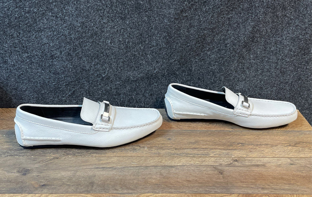 Calvin Klein Mikos White Leather Driving Loafers Men's Size 12