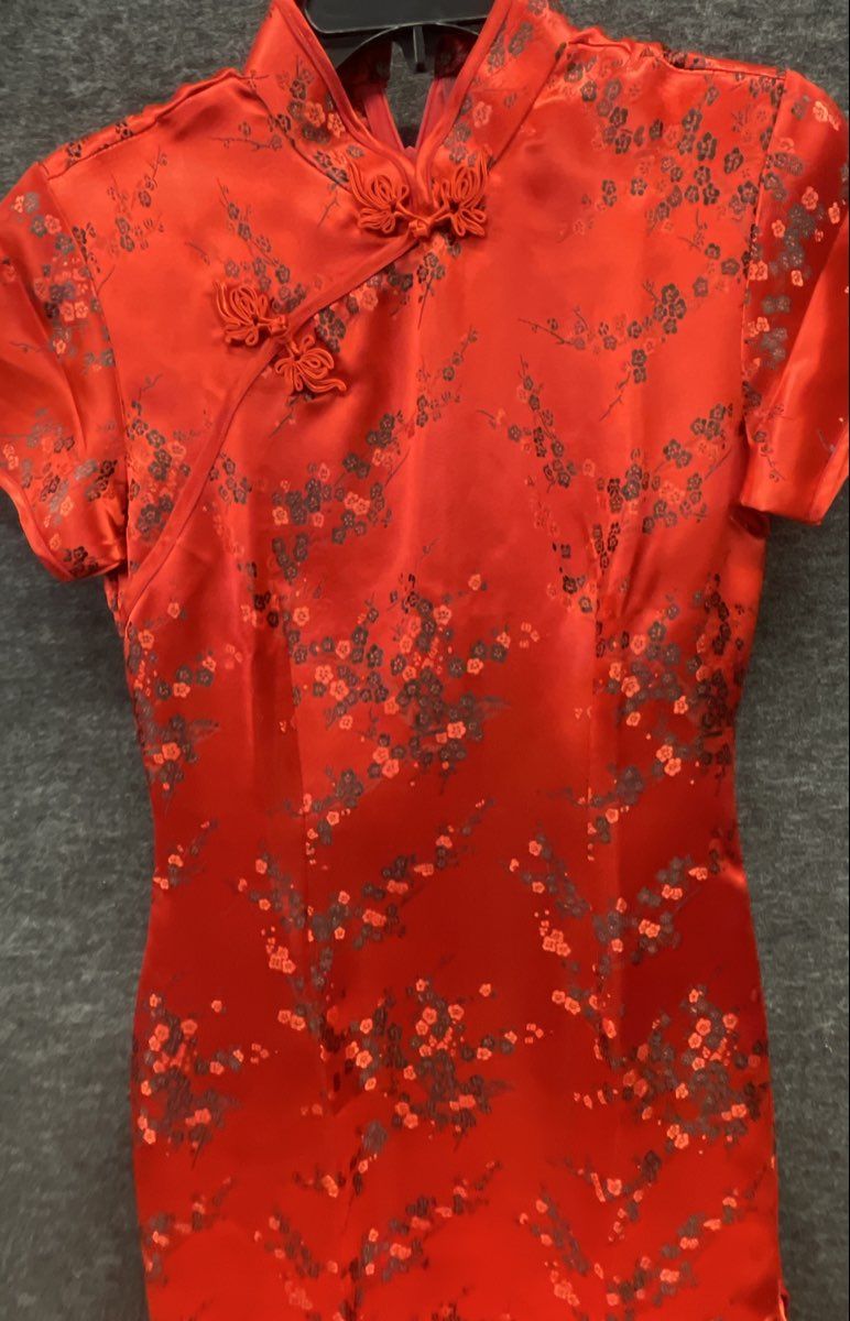 Tangyu Women's Red Floral Satin Mandarin Collar Cheongsam Qipao Dress Size M