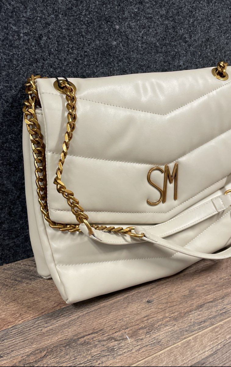 Steve Madden Oatmilk Beige BPARKER Quilted Chevron Shoulder Bag NWT Pouch