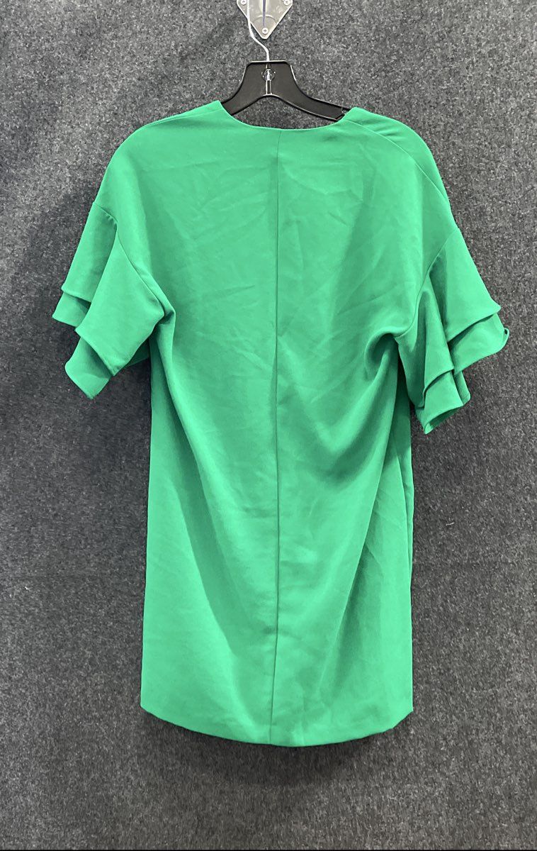 Zara Women's Green Tiered Ruffle Layered Sleeve V-Neck Crepe Blouse Size XS