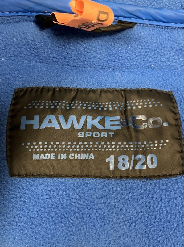 Hawke & Co Sport Boys Puffer Jacket Black Blue Hooded Down Fill Sz 18/20