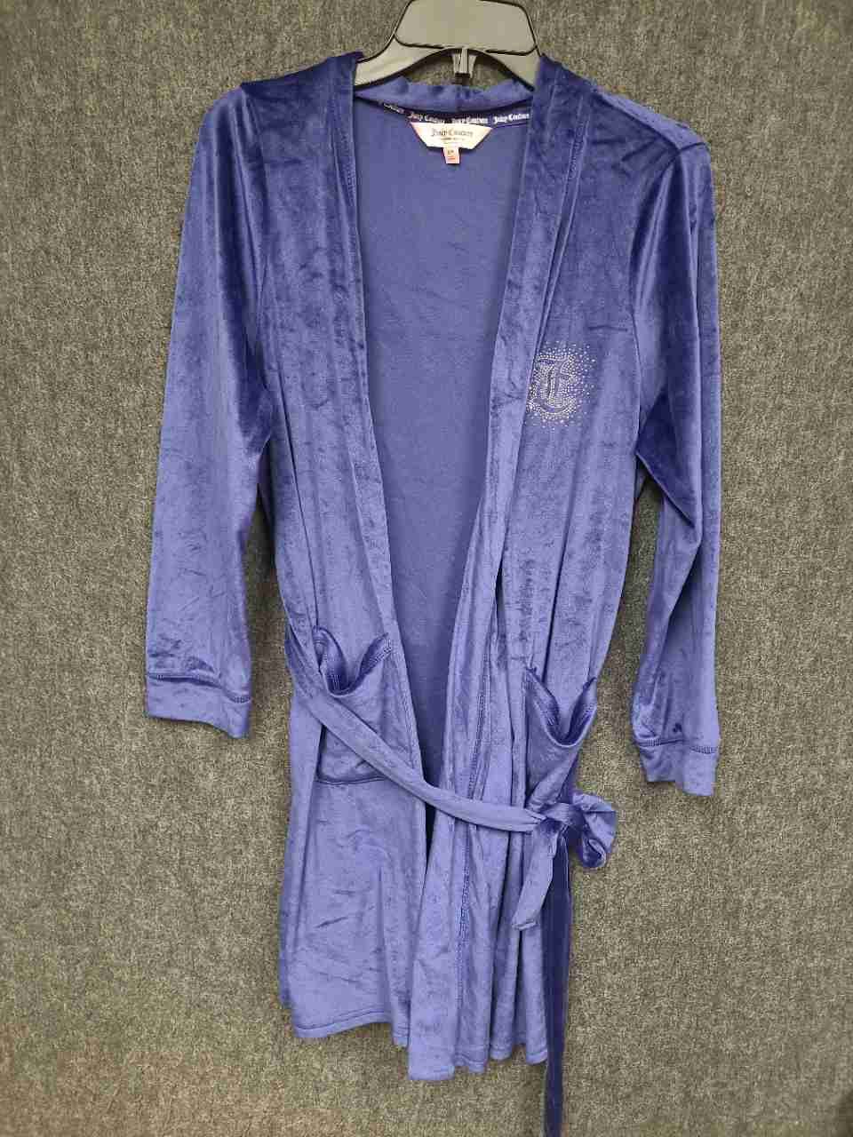 Juicy Couture Women's Purple Velour Rhinestone Logo Belted Robe Sz S/M