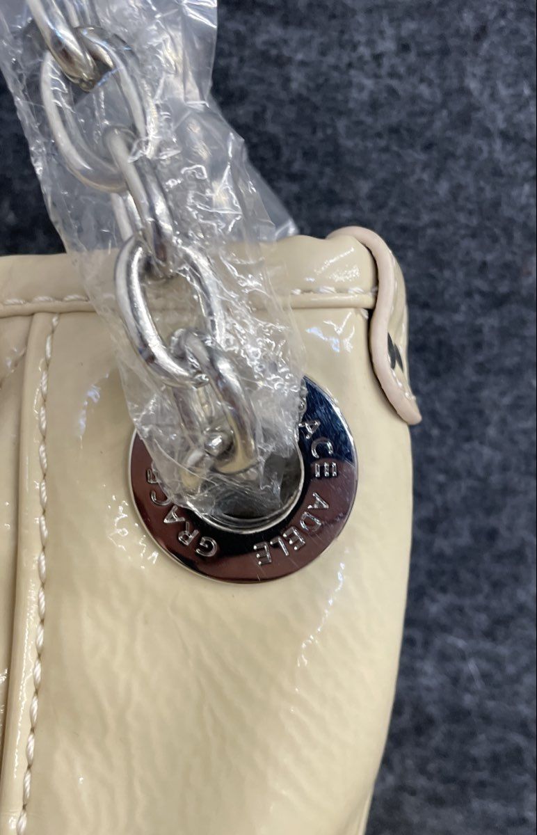 NWT Grace Adele Cream Quilted Patent Faux Leather Shoulder Bag Purse