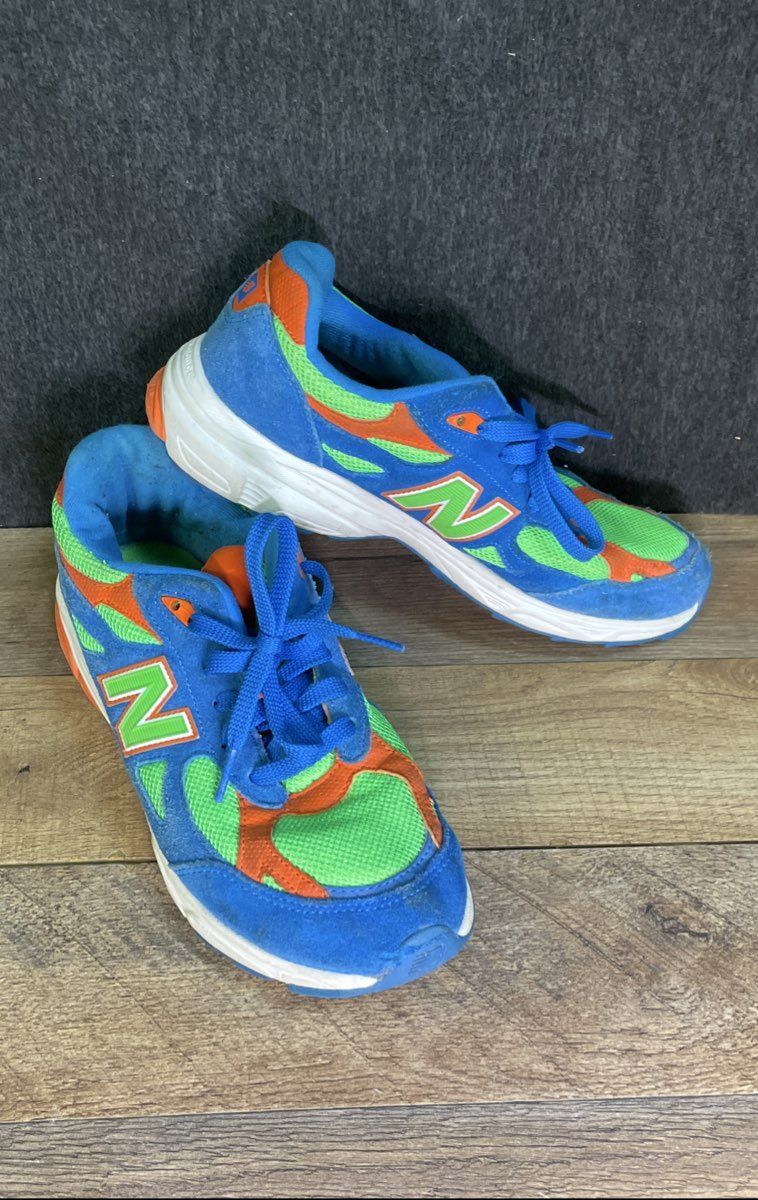 New Balance 990v3 Blue Green Orange Kids Running Shoes KJ990T1G Size 7
