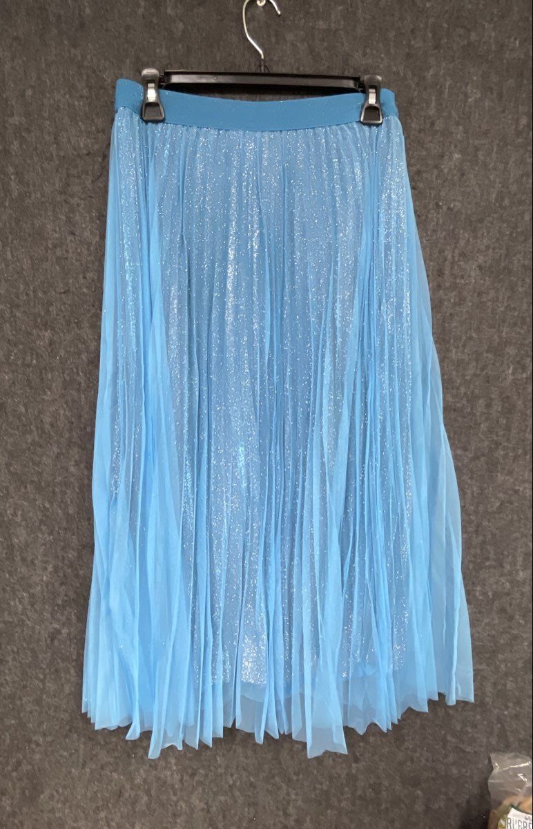 Antthony Women's Blue Pleated Glitter Metallic Tulle Midi Skirt Size M NWT