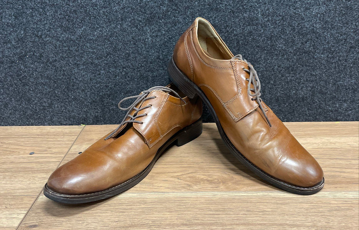 Johnston & Murphy Men's Brown Leather Plain Toe Derby Dress Shoes Size 13 M
