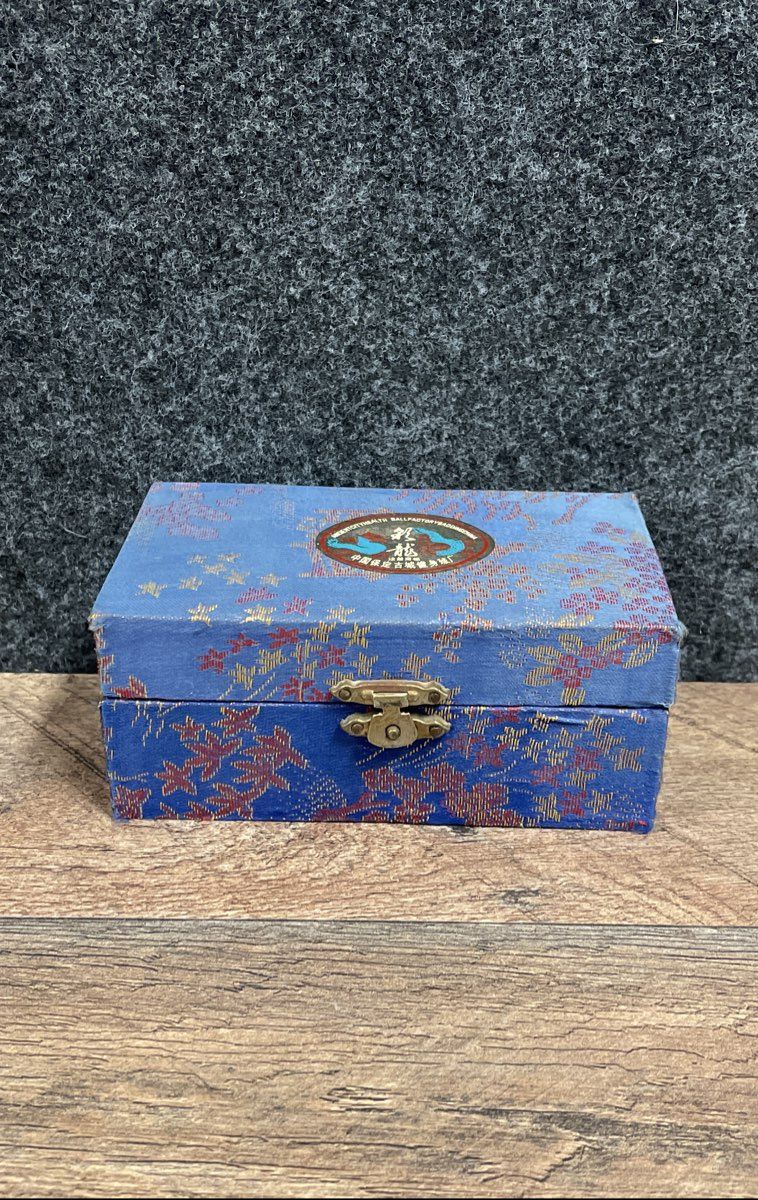 Vintage Chinese Baoding Health Balls Metal Chime Dragon Brocade Box Complete