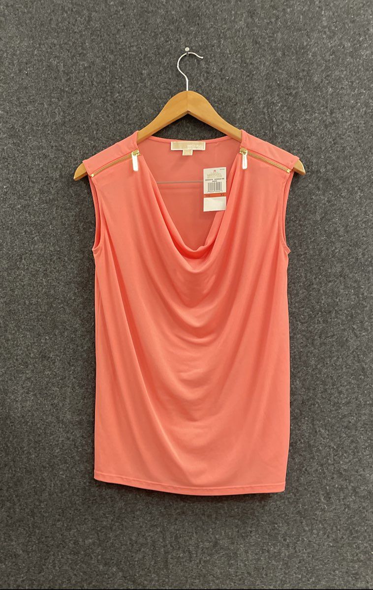 Michael Kors Women's Cowl Neck Blouse Mandarin Pink Gold Zipper Sz XS NWT