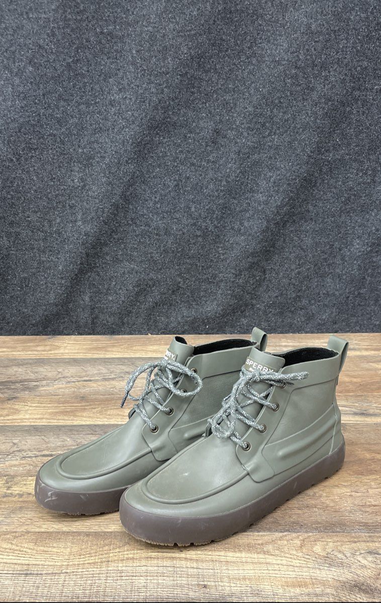 Sperry Top-Sider Sleet Lace-Up Olive Green Waterproof Rain Boots Men's Size 10
