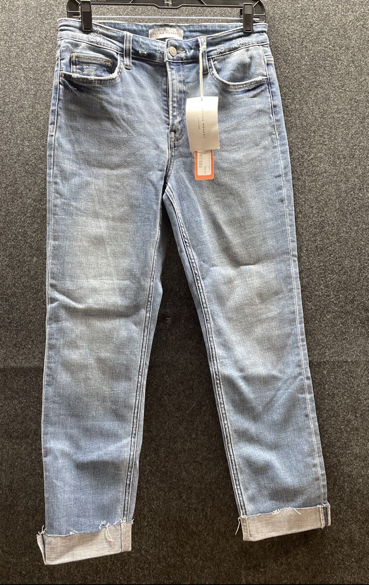 Flying Monkey Women's Mid Rise Cuffed Slim Straight Jeans Blue Sz 29 NWT