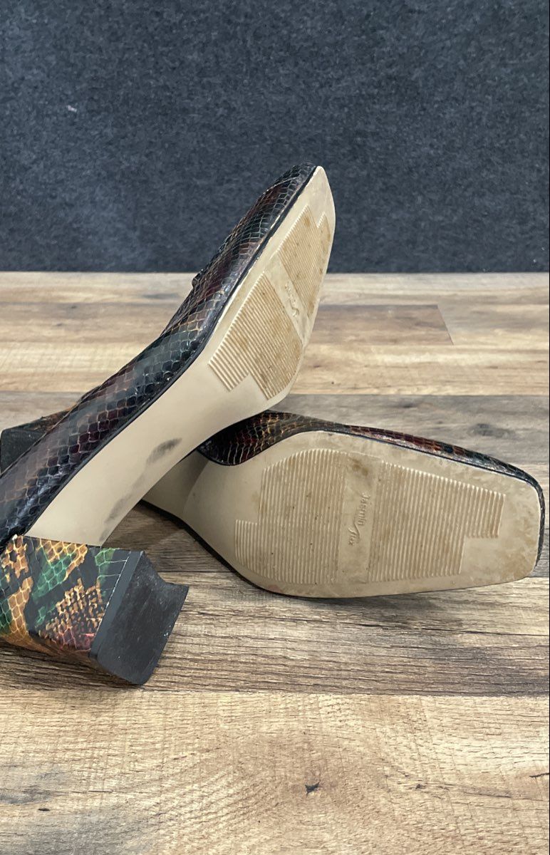 Jasmin Flex Amy Brown Snakeskin Print Chunky Block Heel Pumps Women's Size 10B