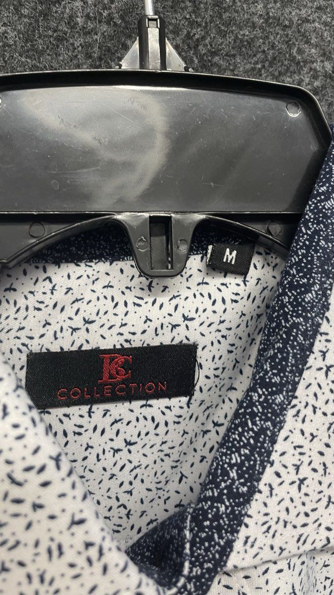 BC Collection Men's Long Sleeve Dress Shirt White Micro Print Patterned Sz M