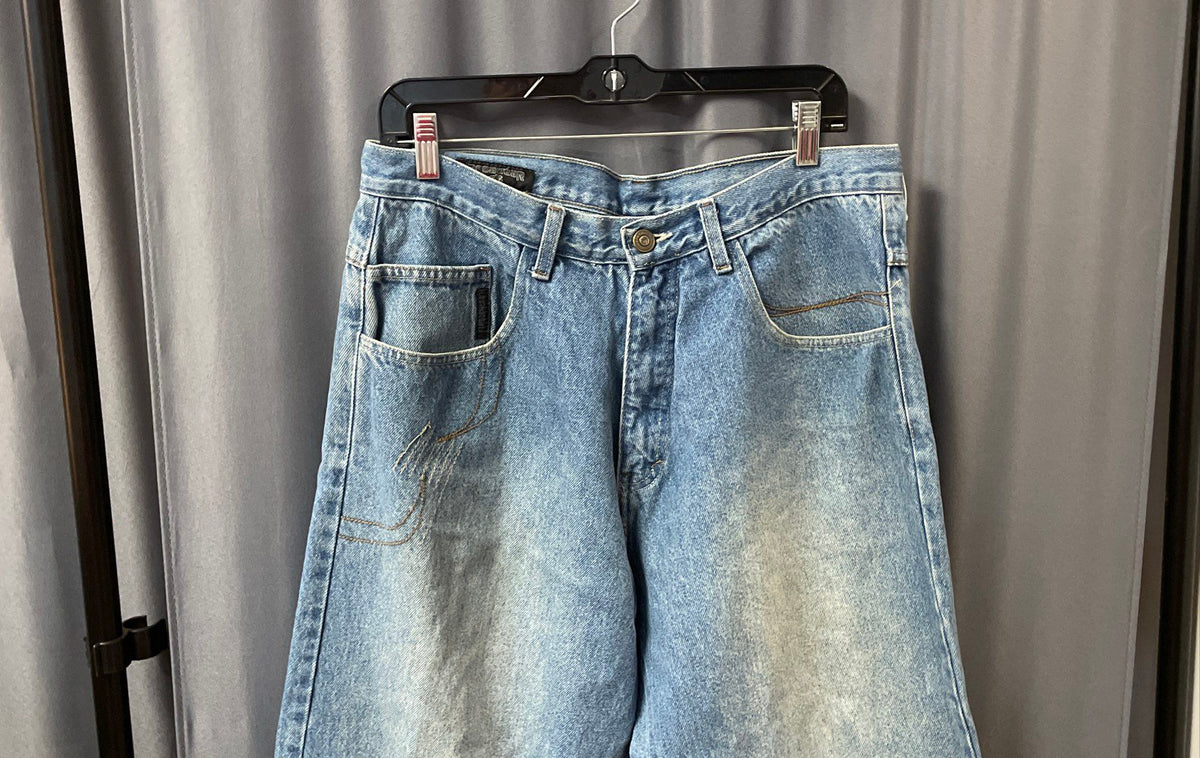 Vintage 90s Rocawear Men's Baggy Wide Leg Light Wash Blue Jeans Sz 34