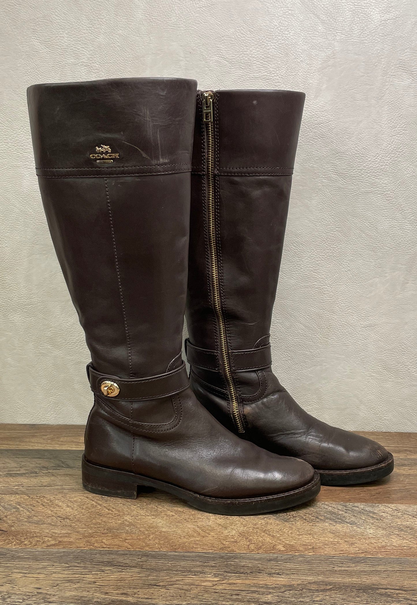 Coach Eva Extended Calf Brown Leather Knee High Riding Boots Size 6B