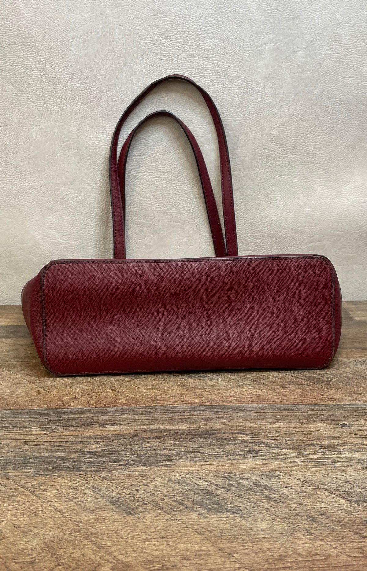 Michael Kors Burgundy Charlotte Saffiano Leather Top Zip Tote Gold Hardware