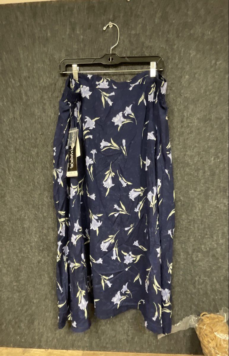 Sag Harbor Woman Women's Navy Blue Floral Rayon Button Front Maxi Skirt NWT 3X