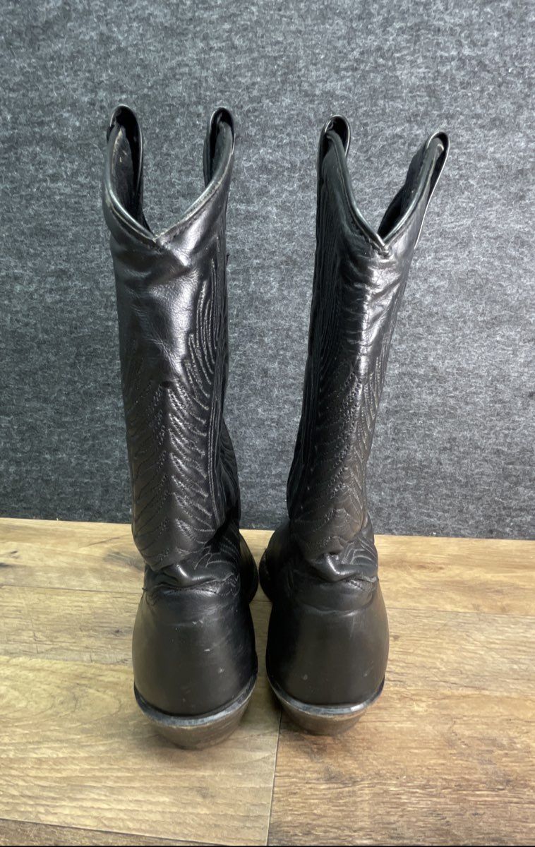 Vintage USA Made Black Faux Leather Western Cowboy Boots Men's Size 7.5 D