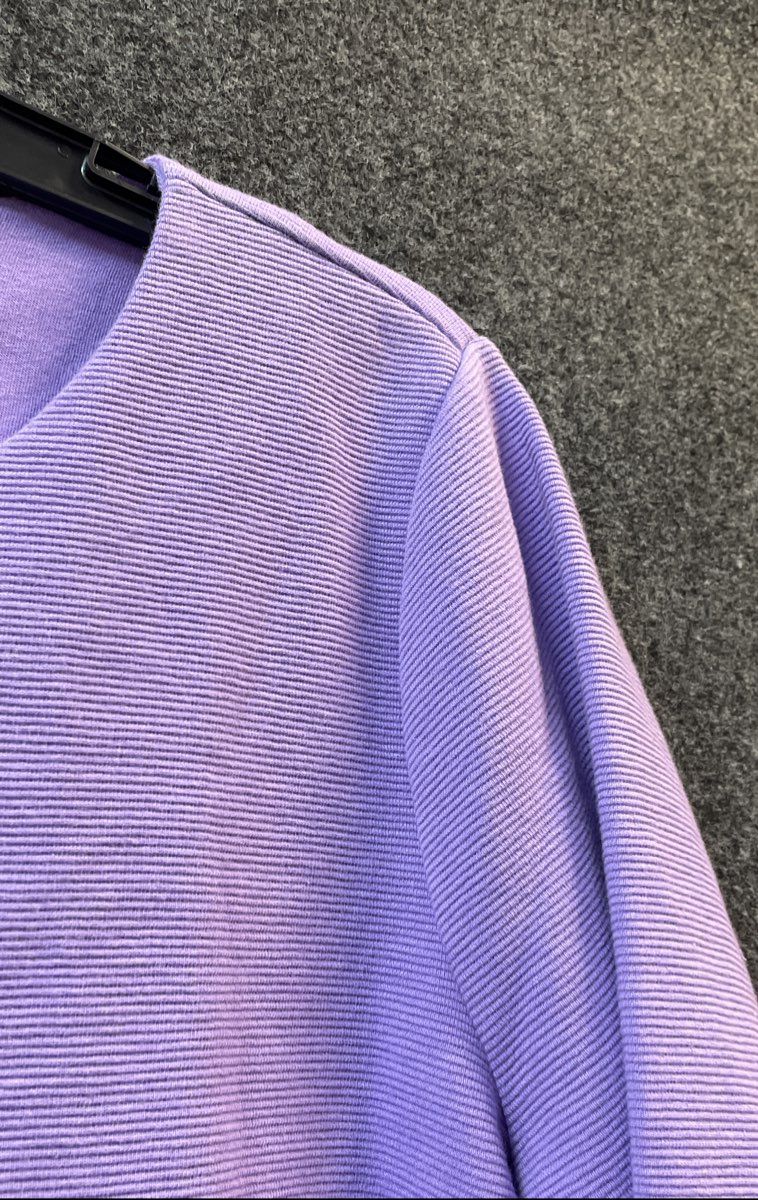 Talbots Women's Purple Ribbed Split Neck 3/4 Sleeve Back Zip Shirt Sz LP