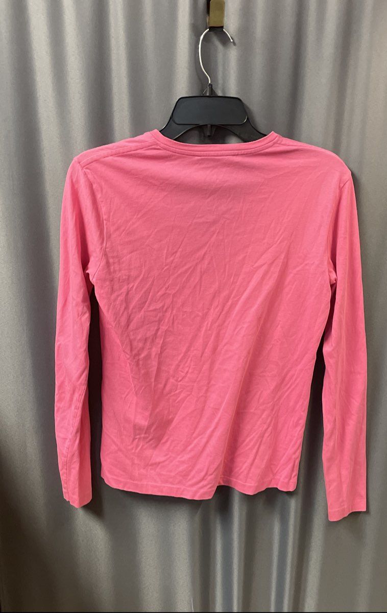 Ralph Lauren Sport Women's Pink V-Neck Long Sleeve T-Shirt Yellow Pony Logo Sz S