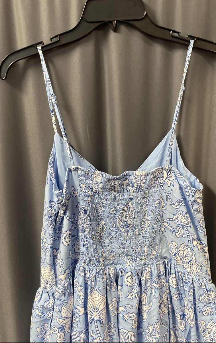 Roller Rabbit Women's Blue White Floral Pattern Button Down Strappy Dress Sz M