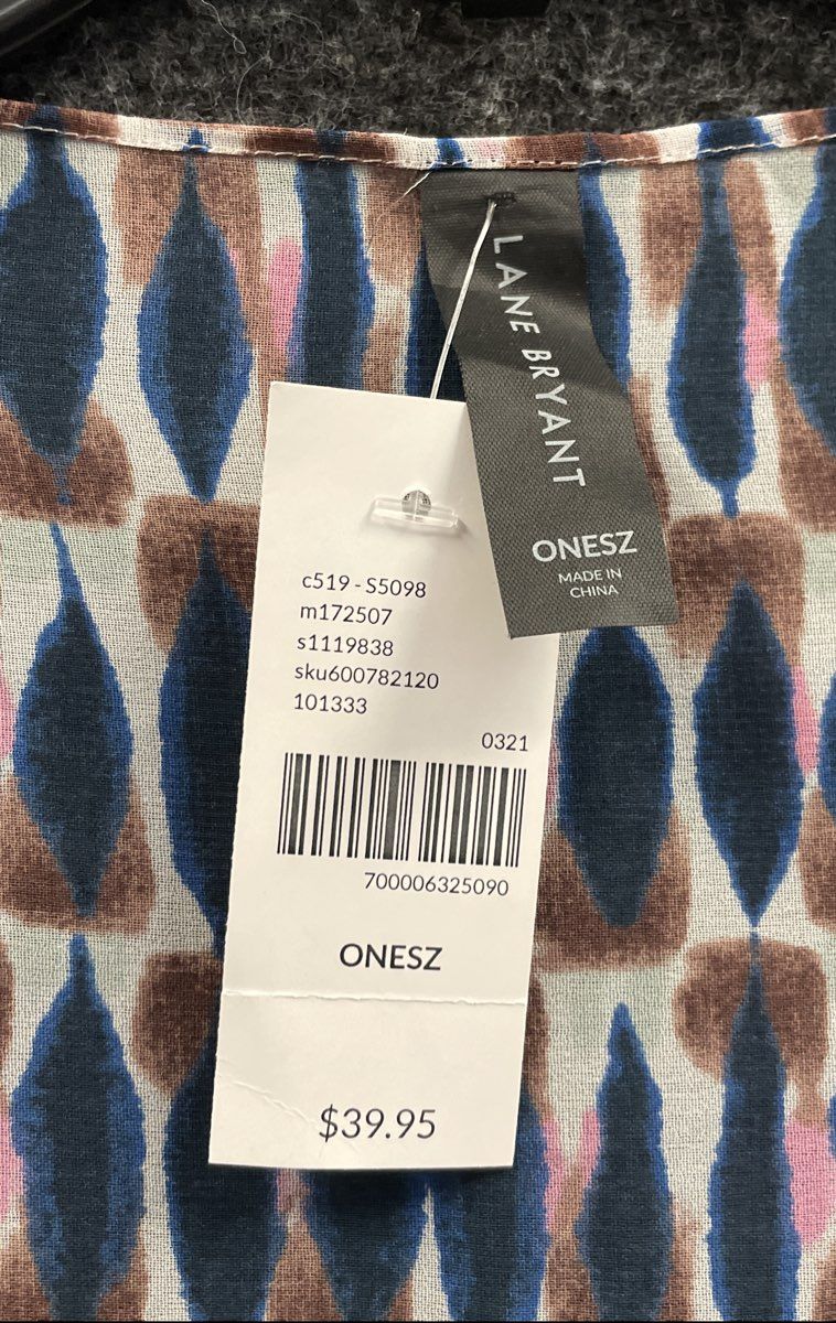 Lane Bryant Women's Kimono Wrap Cardigan Blue Brown Geometric OSFA NWT