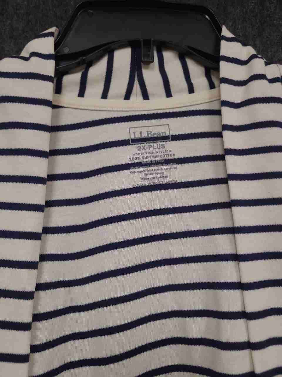 L.L.Bean Women's Navy White Striped Supima Cotton Open Front Cardigan Sz 2X