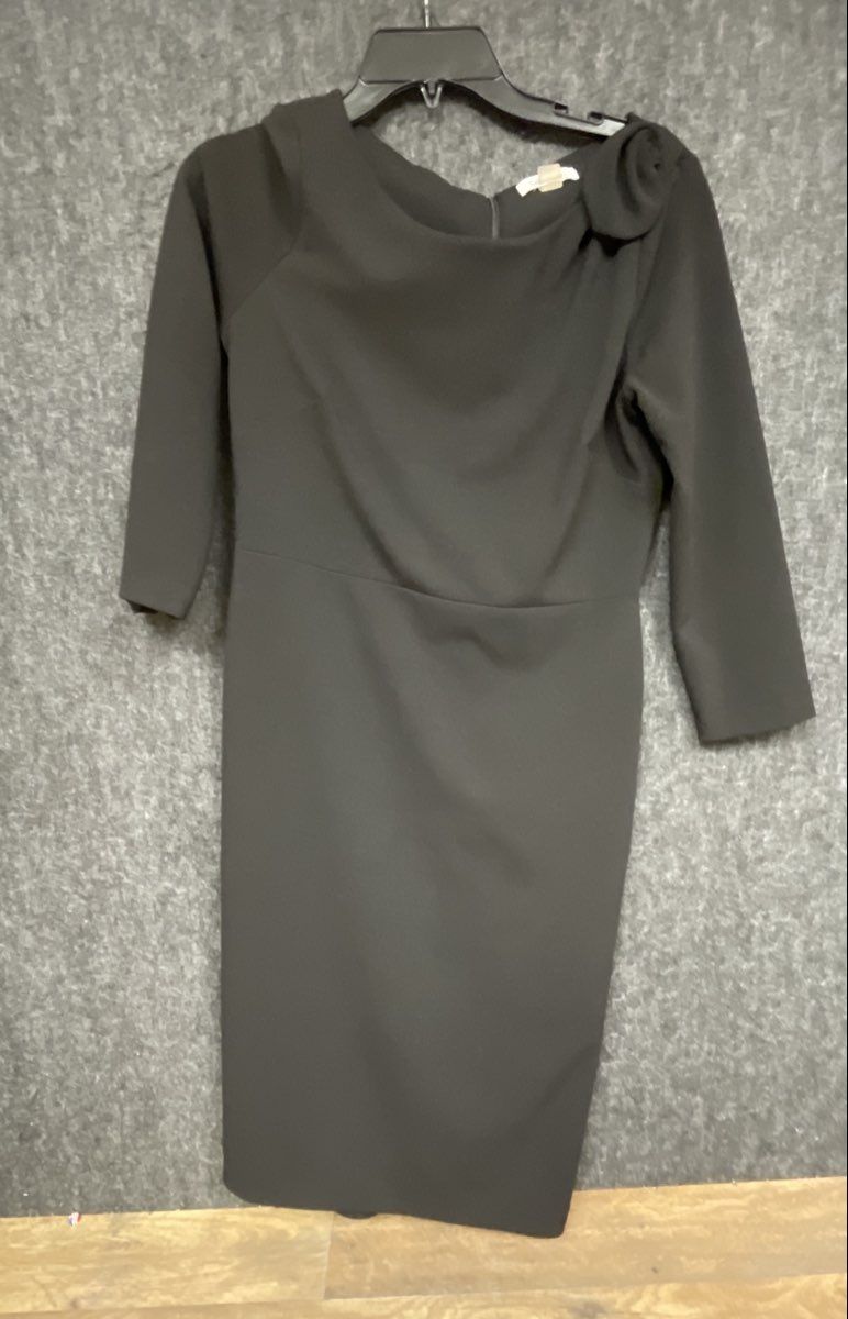 Calvin Klein Women's Black Asymmetrical Neck Rosette Sheath Dress Sz 4