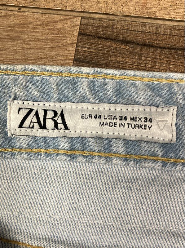 Zara Men's Light Wash Distressed Ripped Double Knee Carpenter Jeans Sz 34